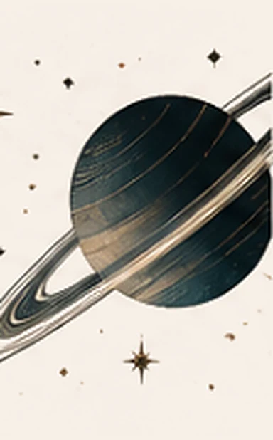 An illustration of a ringed planet against scattered stars.